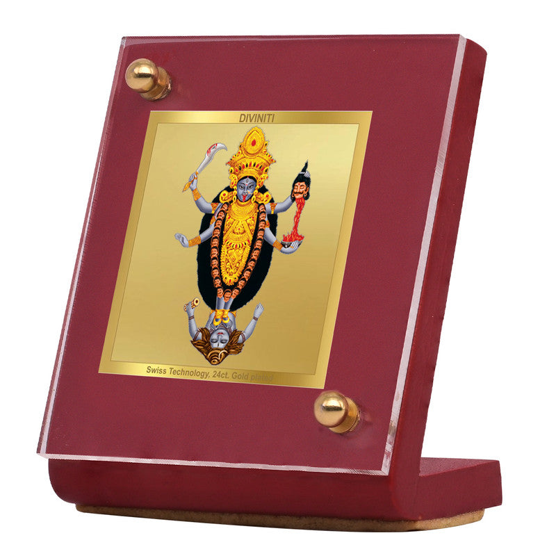 Diviniti 24K Gold Plated Foil Maa Kali Frame For Car Dashboard, Home Decor, Puja Room (5.5 x 6.5 CM)