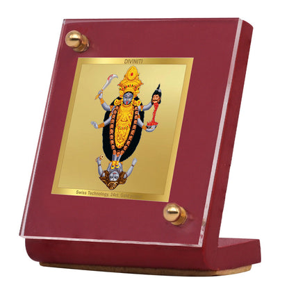 Diviniti 24K Gold Plated Foil Maa Kali Frame For Car Dashboard, Home Decor, Puja Room (5.5 x 6.5 CM)