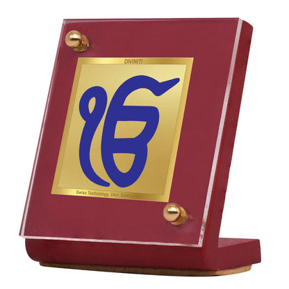 DIVINITI 24K Gold Plated Ik Onkar Frame For Car Dashboard, Home Decor, Table Tops, Gift (MDF 1B)(6.5 x 5.5 CM)
