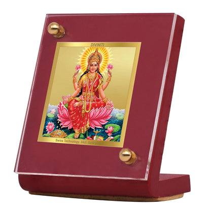 Diviniti 24K Gold Plated Foil Laxmi Ji Frame For Car Dashboard, Home Decor, Puja, Festival Gift (5.5 x 6.5 CM)