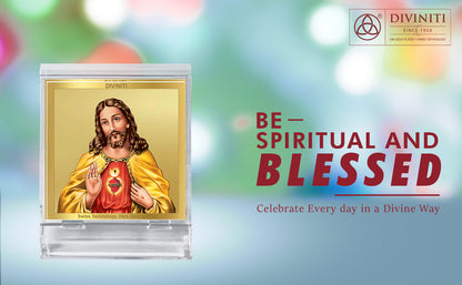 Diviniti 24K Gold Plated Jesus Acrylic Frame for Car Dashboard, Home Decor, Tabletop, Festival Gift ACF3A (5.8x4.8 CM)