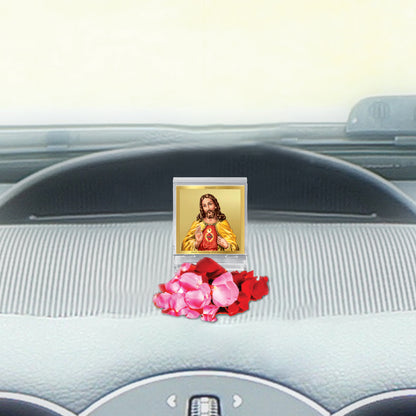 Diviniti 24K Gold Plated Jesus Acrylic Frame for Car Dashboard, Home Decor, Tabletop, Festival Gift ACF3A (5.8x4.8 CM)