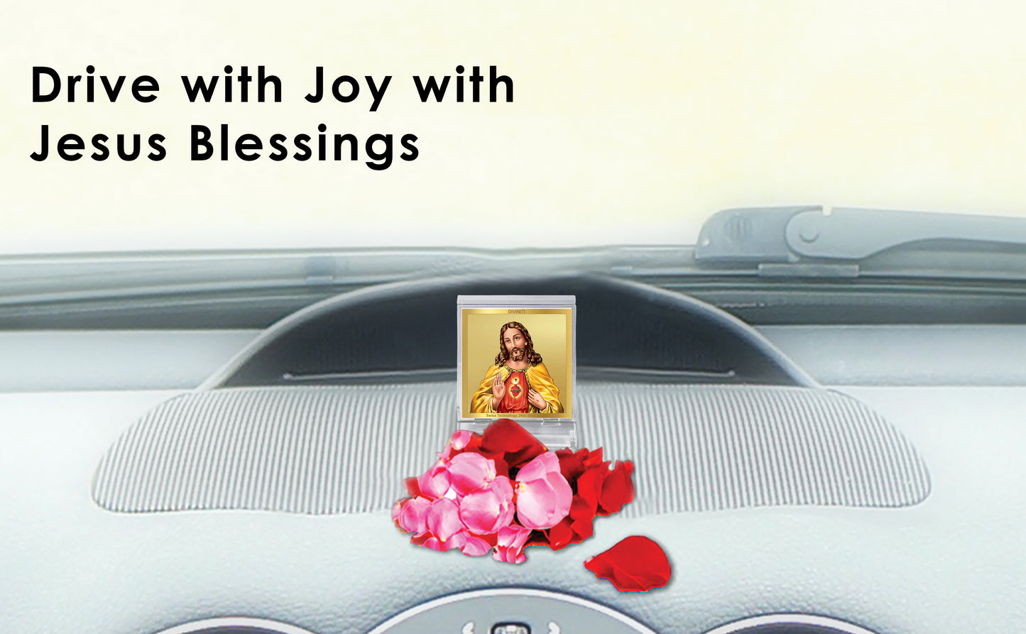Diviniti 24K Gold Plated Jesus Acrylic Frame for Car Dashboard, Home Decor, Tabletop, Festival Gift ACF3A (5.8x4.8 CM)