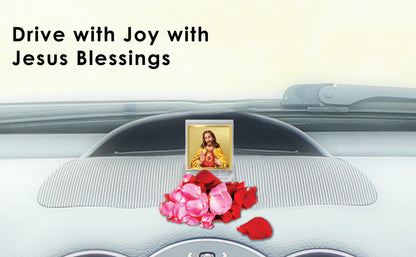 Diviniti 24K Gold Plated Jesus Acrylic Frame for Car Dashboard, Home Decor, Tabletop, Festival Gift ACF3A (5.8x4.8 CM)