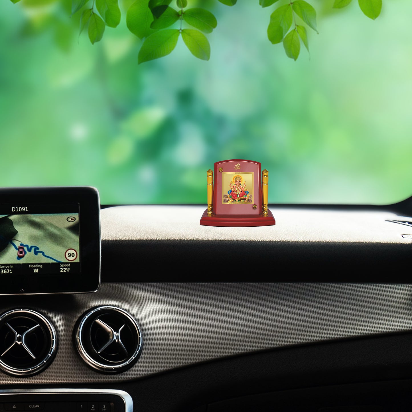 Diviniti 24K Gold Plated Foil Ganesha Photo Frame for Car Dashboard, Home Decor, Tabletop, Puja Room, Showpiece and Gift  MDF1BP+ (6.5x5.5 CM)