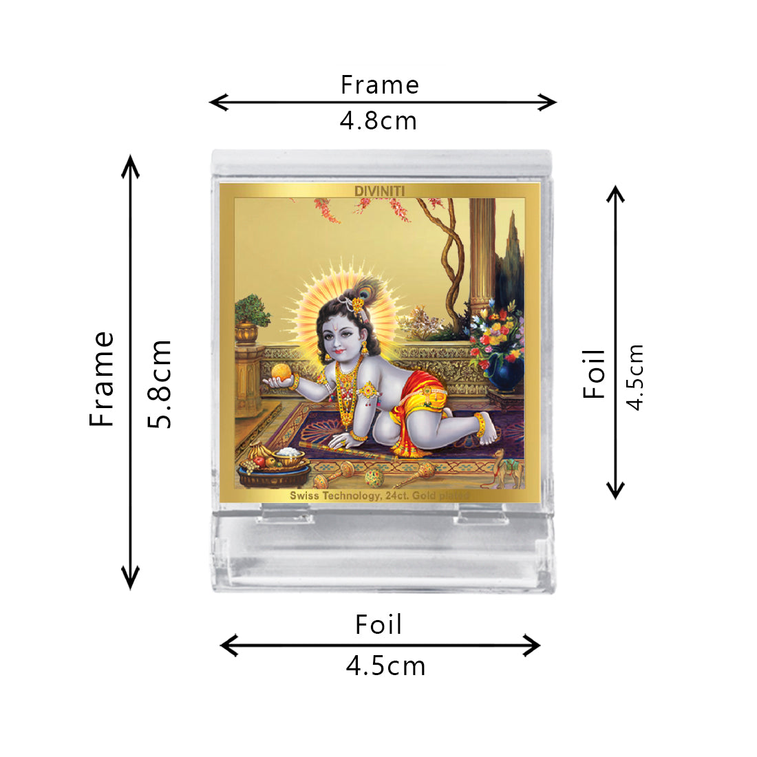 Diviniti 24K Gold Plated Laddu Gopal Acrylic Frame for Car Dashboard, Home Decor, Tabletop, Puja Room, Festival Gift ACF3A (5.8x4.8 CM)
