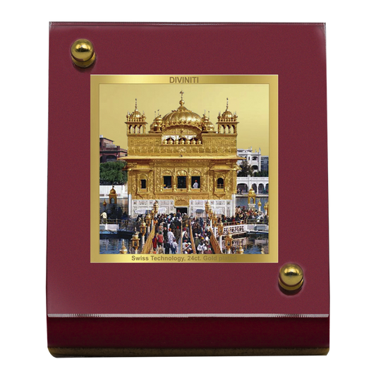 Diviniti 24K Gold Plated Sachkhand Shri Darbar Sahib (Golden Temple) Frame For Car Dashboard, Home Decor, Table Top, Gift (5.5 x 6.5 CM)