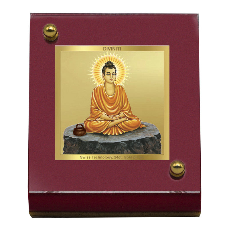 Diviniti 24K Gold Plated Foil Buddha Frame For Car Dashboard, Home Decor, Table Top, Gift (5.5 x 6.5 CM)