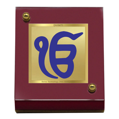 DIVINITI 24K Gold Plated Ik Onkar Frame For Car Dashboard, Home Decor, Table Tops, Gift (MDF 1B)(6.5 x 5.5 CM)