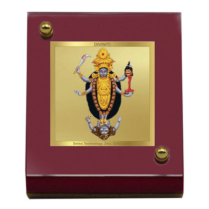 Diviniti 24K Gold Plated Foil Maa Kali Frame For Car Dashboard, Home Decor, Puja Room (5.5 x 6.5 CM)