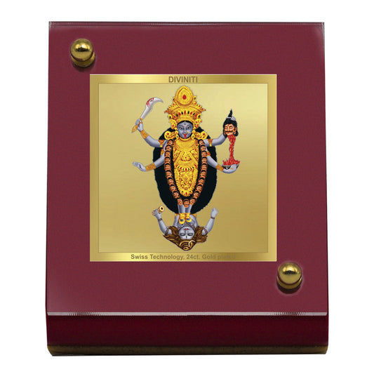 Diviniti 24K Gold Plated Foil Maa Kali Frame For Car Dashboard, Home Decor, Puja Room (5.5 x 6.5 CM)
