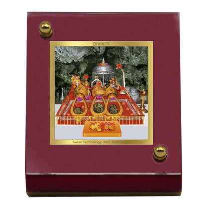 Diviniti 24K Gold Plated Foil Mata Ka Darbar Frame For Car Dashboard, Home Decor, Table Top, Puja and Gift (6.5 x 5.5 CM)
