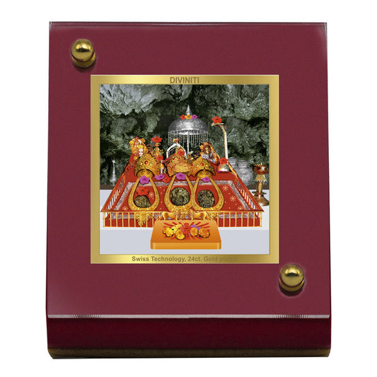 Diviniti 24K Gold Plated Foil Mata Ka Darbar Frame For Car Dashboard, Home Decor, Table Top, Puja and Gift (6.5 x 5.5 CM)