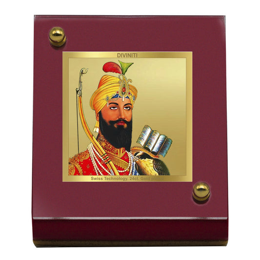 Diviniti 24K Gold Plated Guru Gobind Singh Ji Frame For Car Dashboard & Home Decor Showpiece (5.5 x 6.5 CM)
