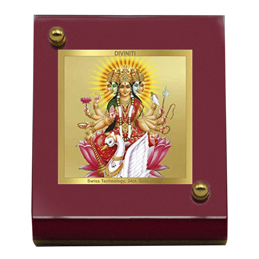 DIVINITI 24K Gold Plated Gayatri-1 Frame For Car Dashboard, Home Decor & Puja Room (MDF 1B)(6.5 x 5.5 CM)