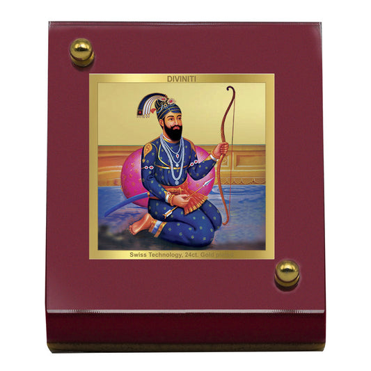 Diviniti 24K Gold Plated Guru Gobind Singh Ji Frame For Car Dashboard & Home Decor Showpiece (5.5 x 6.5 CM)
