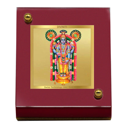 Diviniti 24K Gold Plated Guruvayurappan Ji Frame For Car Dashboard, Home Decor, Table Top (5.5 x 6.5 CM)