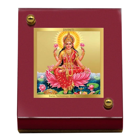 Diviniti 24K Gold Plated Foil Laxmi Ji Frame For Car Dashboard, Home Decor, Puja, Festival Gift (5.5 x 6.5 CM)