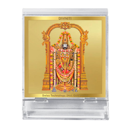 Diviniti 24K Gold Plated Tirupati Balaji Acrylic Frame for Car Dashboard, Home Decor, Tabletop, Puja Room, Festival Gift ACF3A (5.8x4.8 CM)