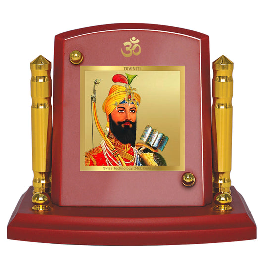 Diviniti 24K Gold Plated Guru Gobind Singh Ji Photo Frame for Car Dashboard, Home Decor, Tabletop, Puja Room, Showpiece and Gift  MDF1BP+ (6.5x5.5 CM)