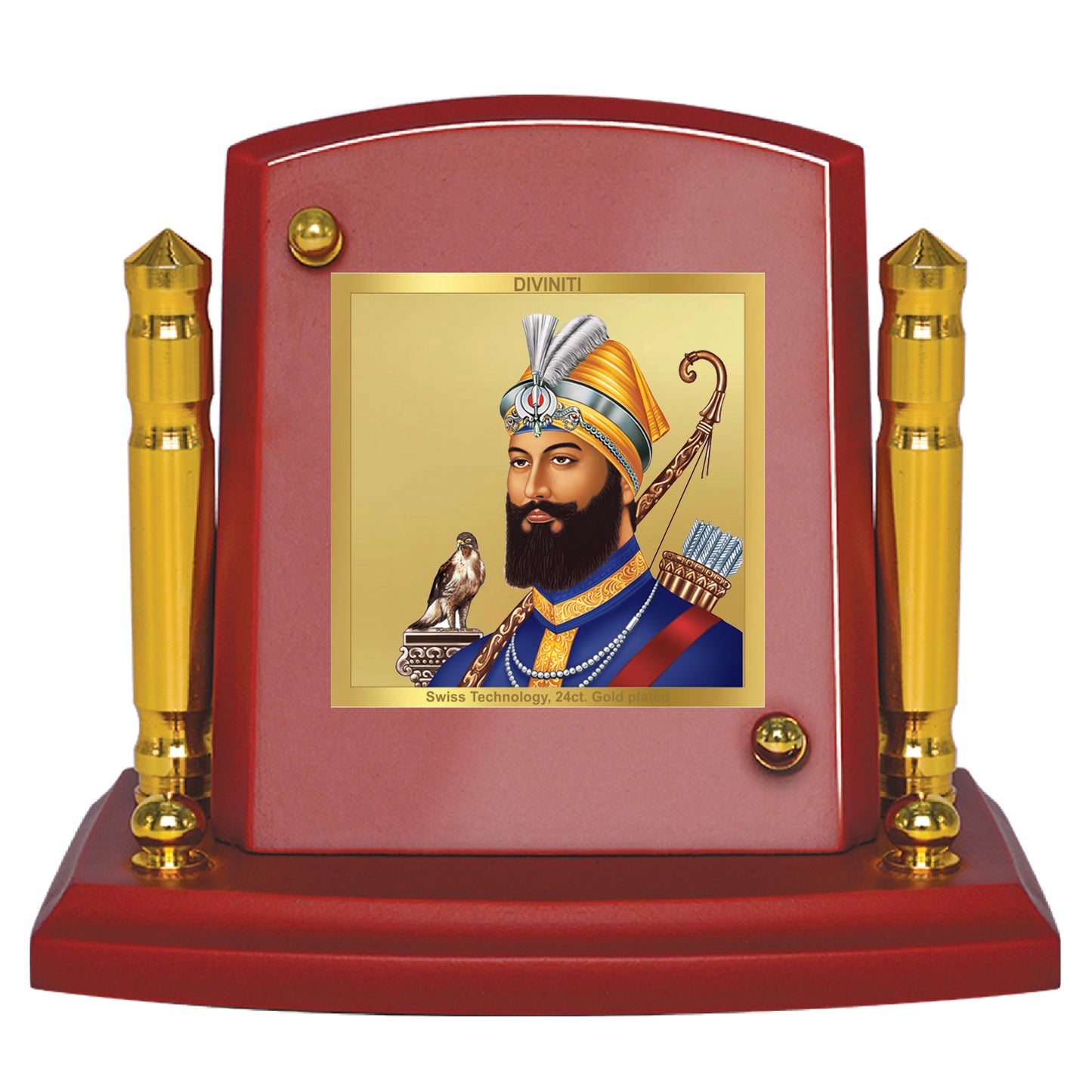 Diviniti 24K Gold Plated Guru Gobind Singh Ji Photo Frame for Car Dashboard, Home Decor, Tabletop, Puja Room, Showpiece and Gift  MDF1BP+ (6.5x5.5 CM)