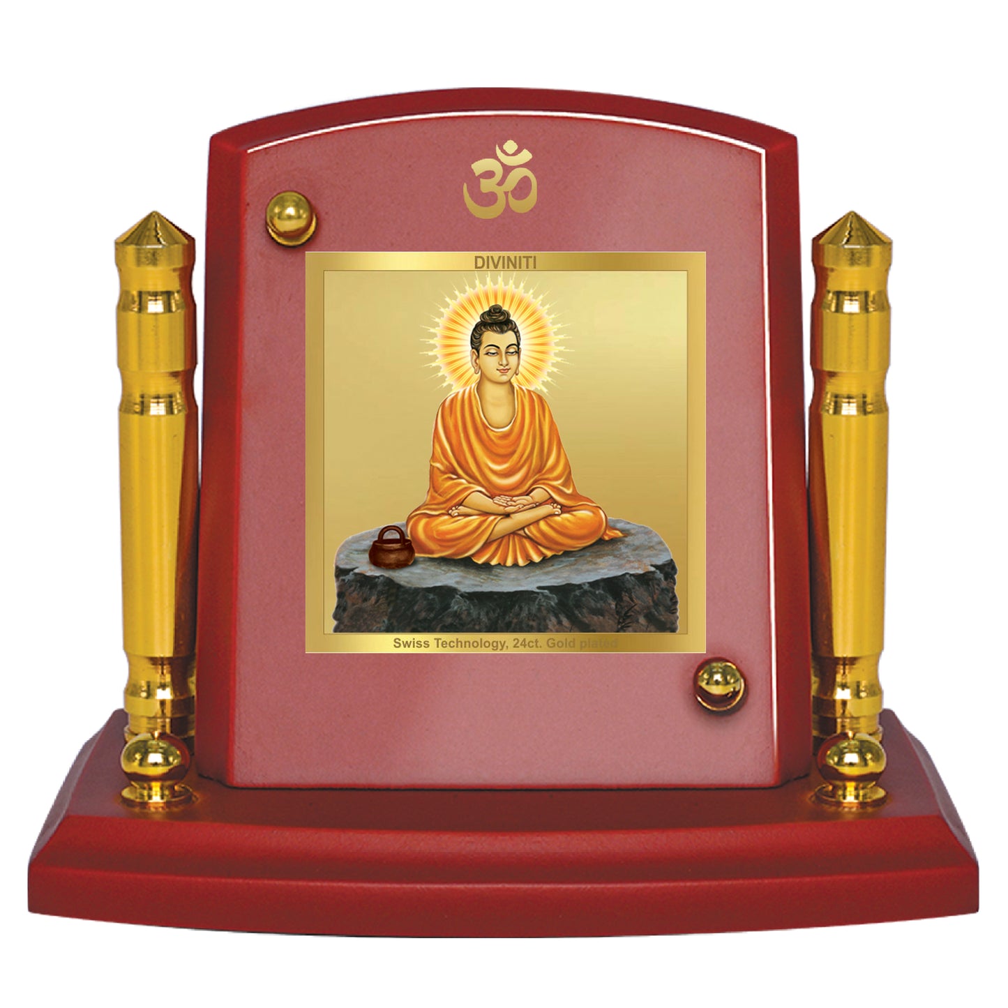 Diviniti 24K Gold Plated Gautama Buddha Photo Frame for Car Dashboard, Home Decor, Tabletop, Puja Room, Showpiece and Gift  MDF1BP+ (6.5x5.5 CM)
