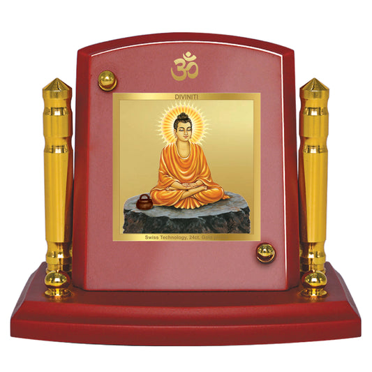 Diviniti 24K Gold Plated Gautama Buddha Photo Frame for Car Dashboard, Home Decor, Tabletop, Puja Room, Showpiece and Gift  MDF1BP+ (6.5x5.5 CM)
