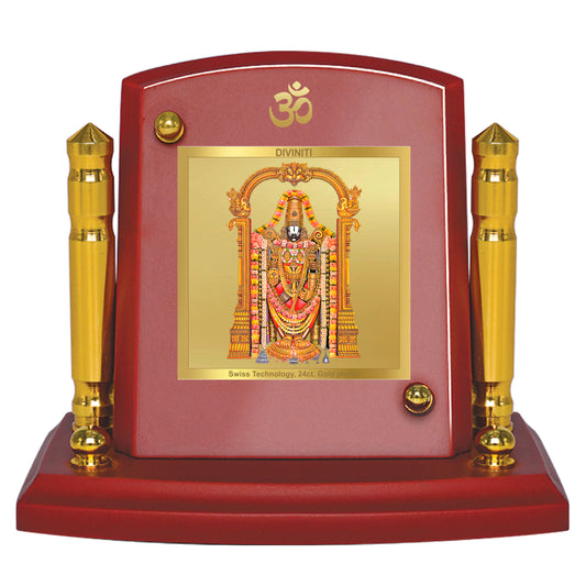 Diviniti 24K Gold Plated Tirupati Balaji Photo Frame for Car Dashboard, Home Decor, Tabletop, Puja Room, Showpiece and Gift  MDF1BP+ (6.5x5.5 CM)