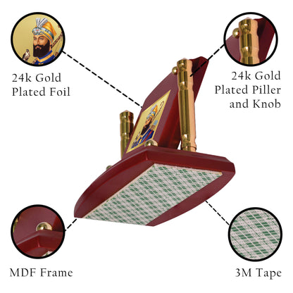 Diviniti 24K Gold Plated Guru Gobind Singh Ji Photo Frame for Car Dashboard, Home Decor, Tabletop, Puja Room, Showpiece and Gift  MDF1BP+ (6.5x5.5 CM)