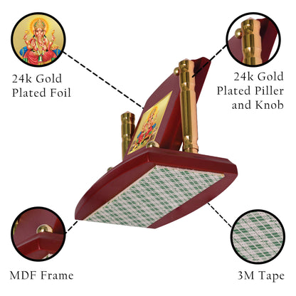Diviniti 24K Gold Plated Foil Ganesha Photo Frame for Car Dashboard, Home Decor, Tabletop, Puja Room, Showpiece and Gift  MDF1BP+ (6.5x5.5 CM)