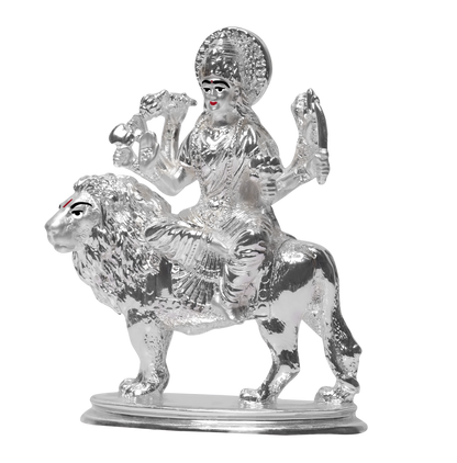 Diviniti Sherawali Mata Idol for Home Decor| 999 Silver Plated Sculpture of Sherawali Mata Figurine| Idol for Home, Office, Temple and Table Decoration| Religious Idol For Pooja, Gift