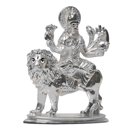 Diviniti Sherawali Mata Idol for Home Decor| 999 Silver Plated Sculpture of Sherawali Mata Figurine| Idol for Home, Office, Temple and Table Decoration| Religious Idol For Pooja, Gift