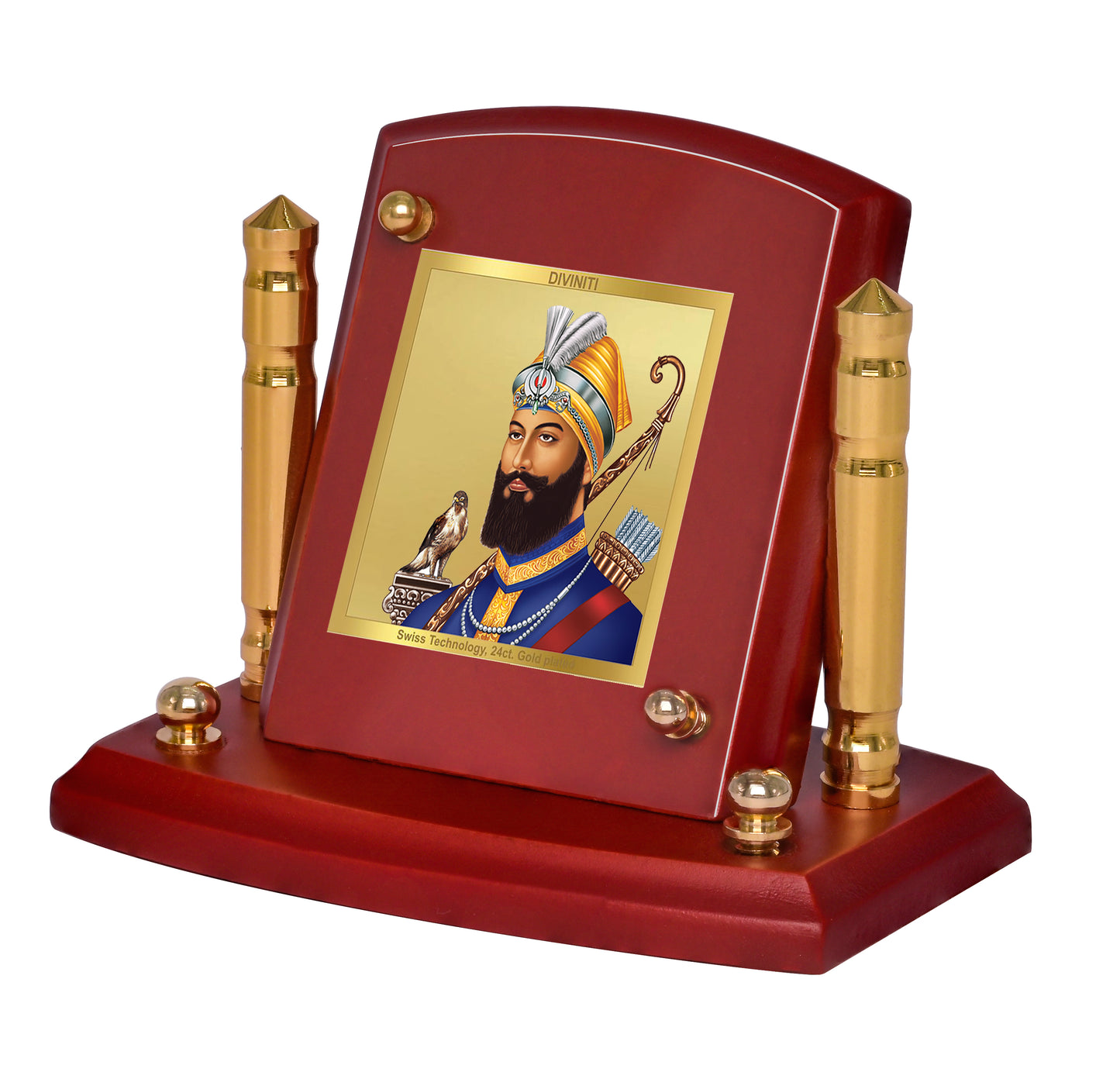 Diviniti 24K Gold Plated Guru Gobind Singh Ji Photo Frame for Car Dashboard, Home Decor, Tabletop, Puja Room, Showpiece and Gift  MDF1BP+ (6.5x5.5 CM)