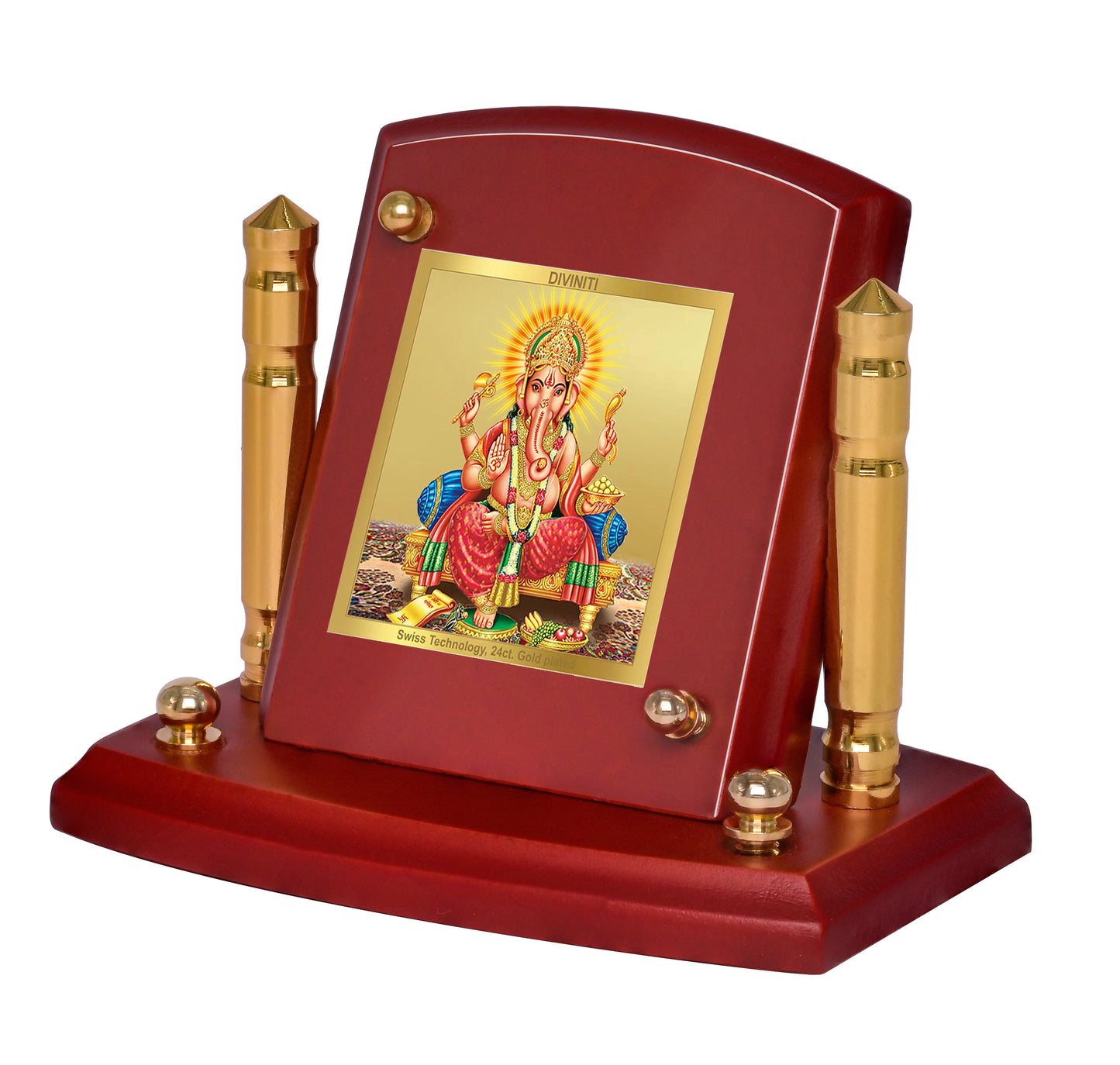 Diviniti 24K Gold Plated Foil Ganesha Photo Frame for Car Dashboard, Home Decor, Tabletop, Puja Room, Showpiece and Gift  MDF1BP+ (6.5x5.5 CM)